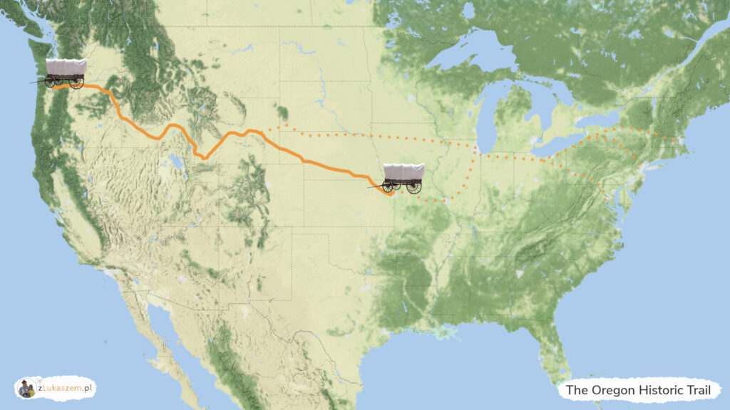 Oregon Historic Trail - trasa zwiedzania USA, mapa