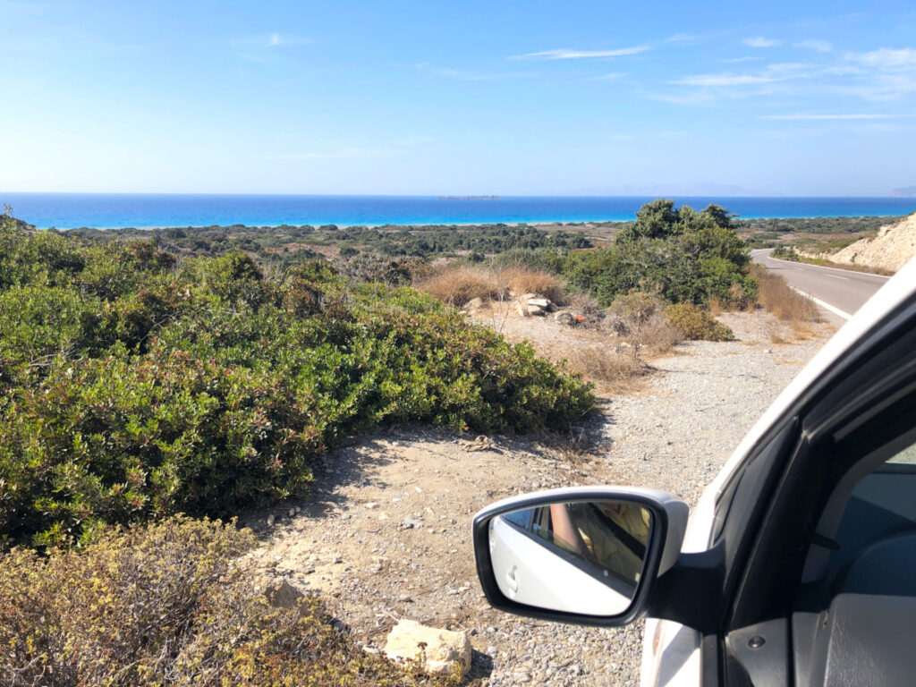 Rodos - nasze wynajęte auto i widok na morze