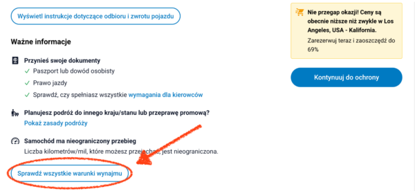 Wynajem auta w USA - szczegóły